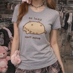 Pusheen “So Lazy” Graphic Tee – Heather Gray – Large